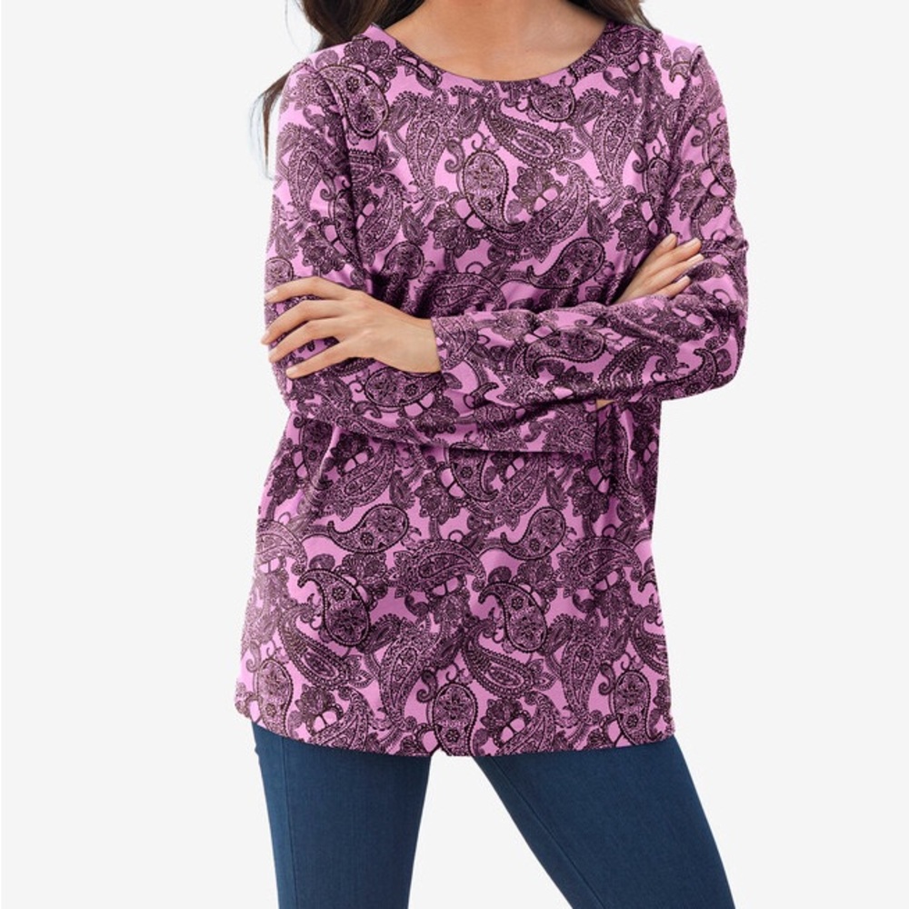 New never worn romans orchid purple paisley long sleeve crew neck tee 5x